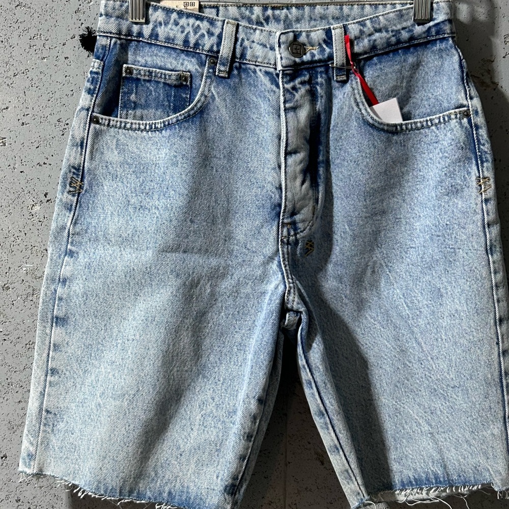 Waist 28" Ksubi Blue Distressed Jean Shorts High-Waisted - Back Ripped/Shredded - Picture 4 of 7